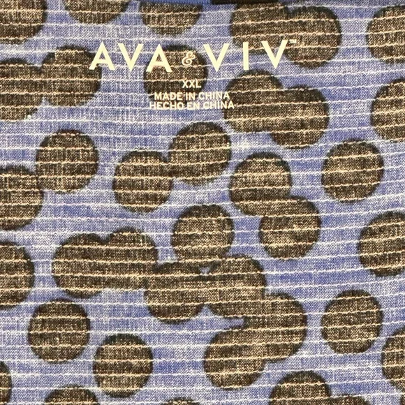 Ava & Viv Vibrant Blue& Black Polka Dot Knot Front Sweetheart Blouse Plus Size - Picture 5 of 10